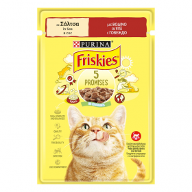 Хапки в сос в пауч за котки Purina Friskies Говеждо 85 гр.
